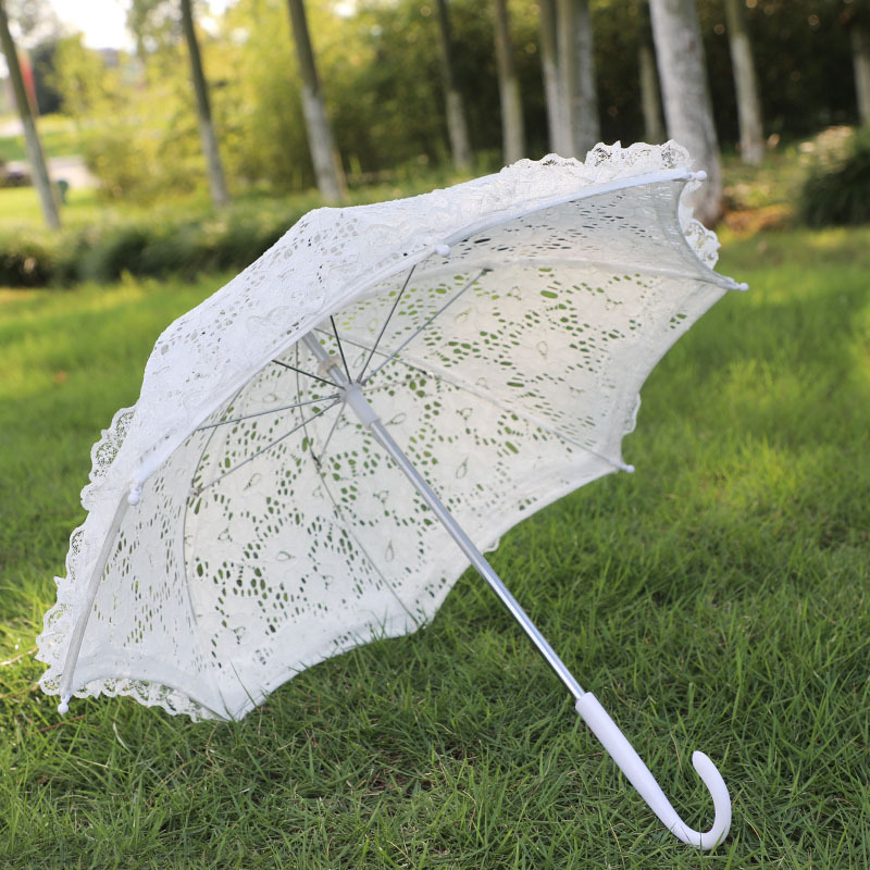 White Lace Umbrella European Style Wedding Bridal Umbrella Wedding Photography Decorative Umbrella Dance Performance Props Long Handle Craft Umbrella