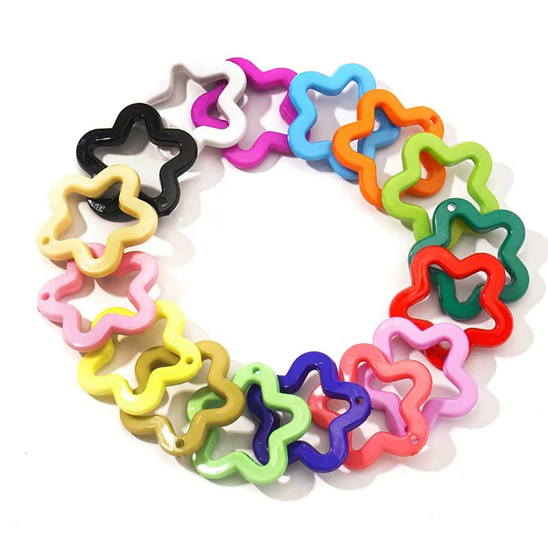 Acrylic Cut Out Beaded DIY Jewelry Accessories Beads Five-Pointed Star Plum Blossom 30mm Perforated Material Package Bead String Pendant