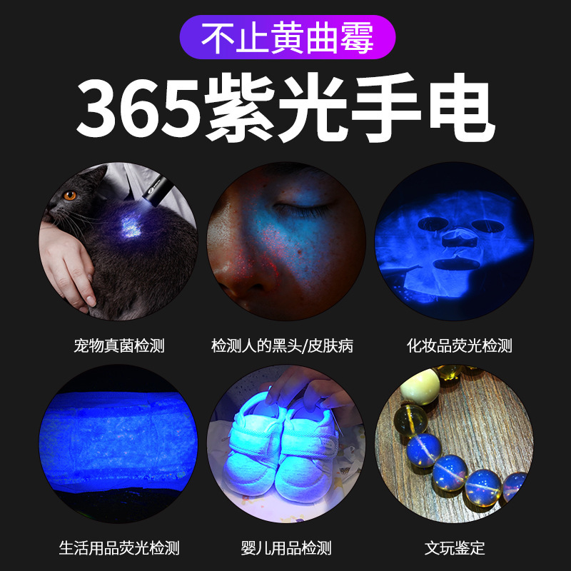 20W Purple Light Strong Light High Power 365Nm Ultraviolet Lamp Banknote Inspection Identification Special Detection Uv Black Mirror Flashlight