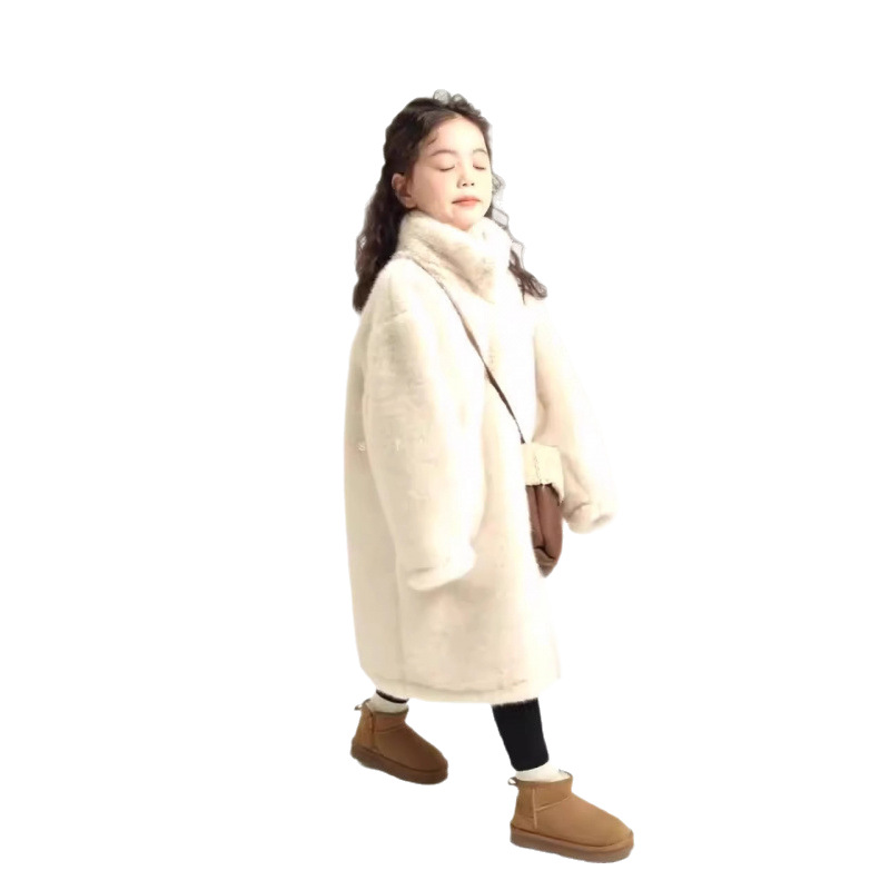 Girls' Winter Long Coat 2025 Faux Fur New Style Warm Fur Integrated Thickened Fur Coat Trendy Girls' Jacket
