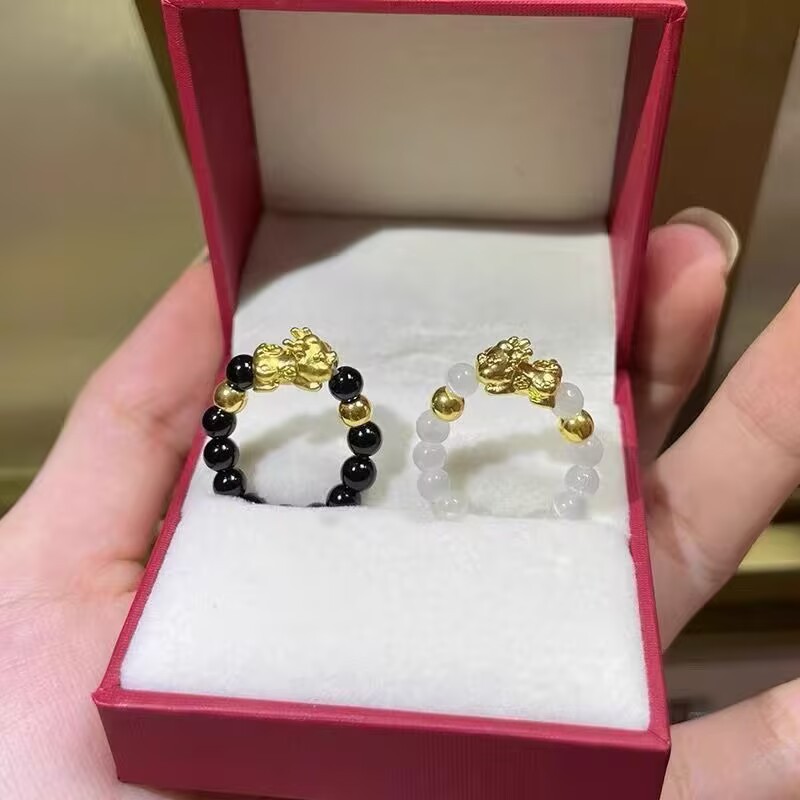 Simple Coco Love Love's Pixiu Ring Golden Transfer Beads Lucky Luck Couple Ring Niche Weaving Ring
