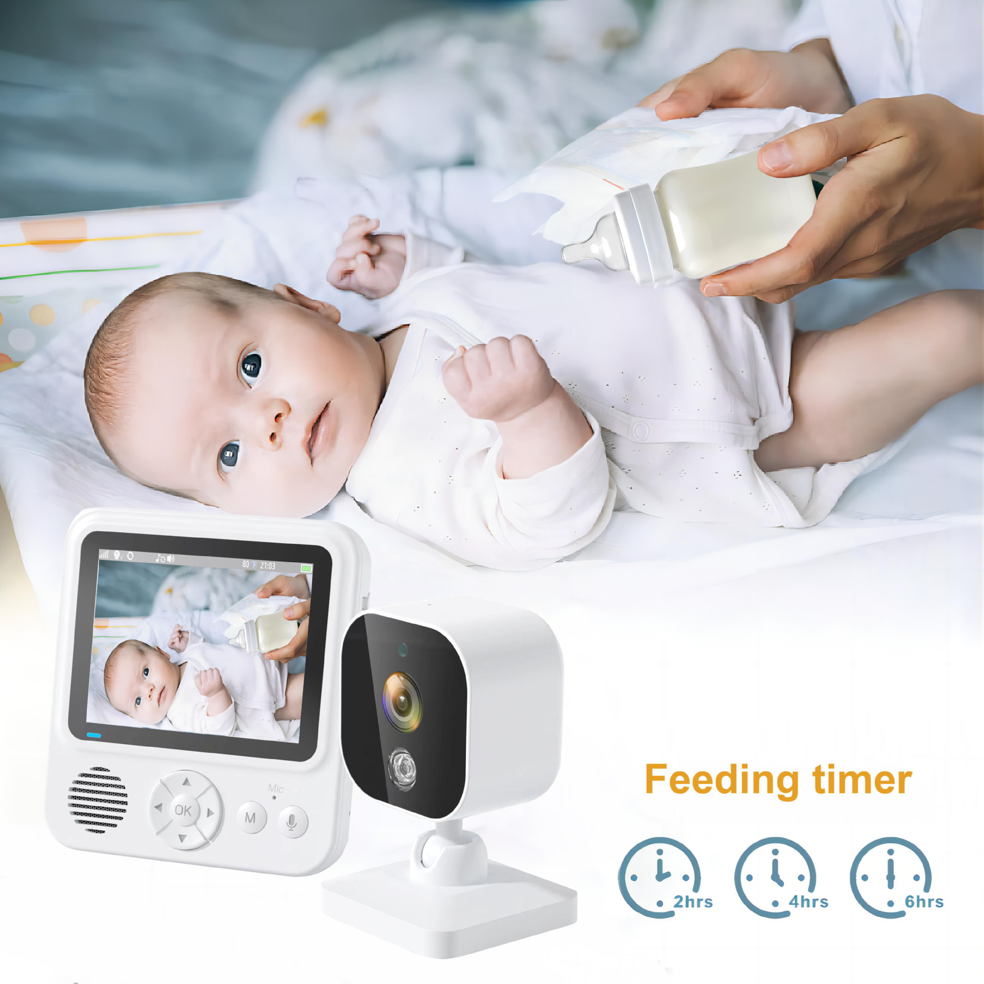 Baby monitor feeding timing two-way voice temperature monitoring music lullaby baby monitor