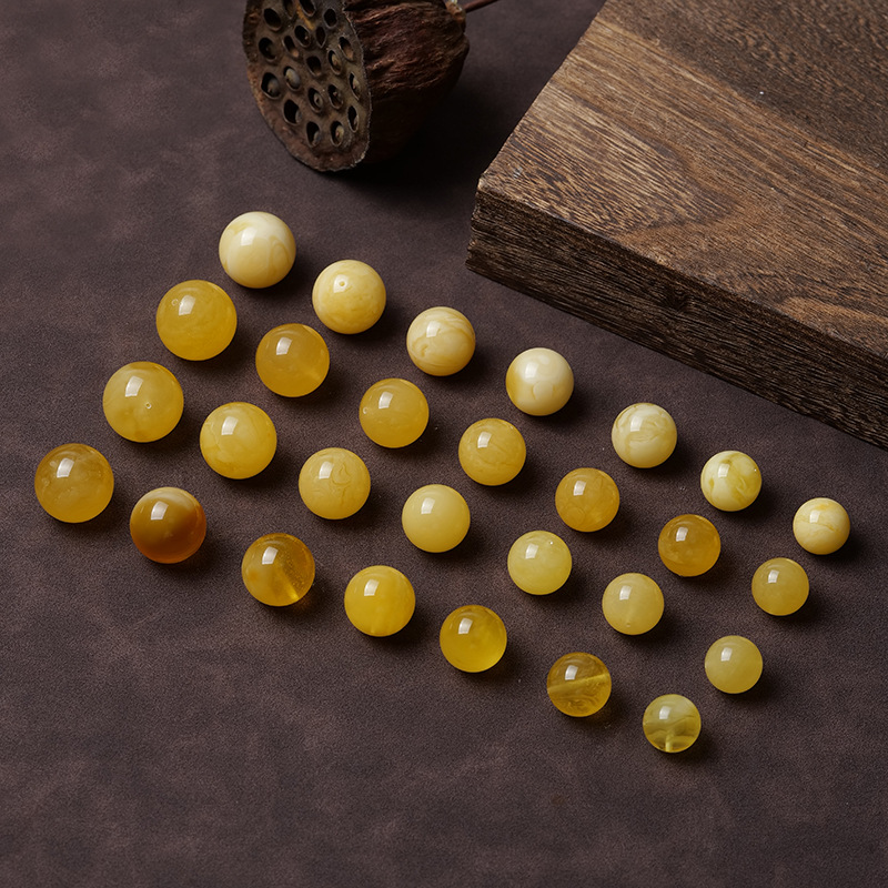 Natural Beeswax Loose Beads 6-8mm Russian Material High-Quality Amber Single Beads Chicken Oil Yellow White Flower Wax Round Beads DIY Beads Wholesale