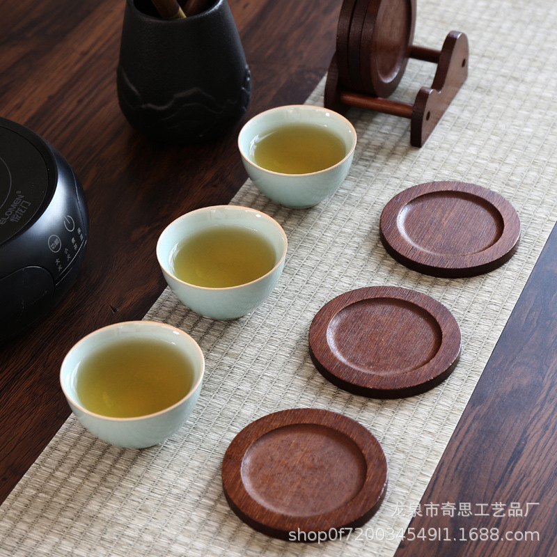 Round Vintage Walnut Color Solid Bamboo Tea Cup suit Storage Tea Set Tea Ceremony Accessories Light Luxury Bamboo Heat Insulated Tea Tray