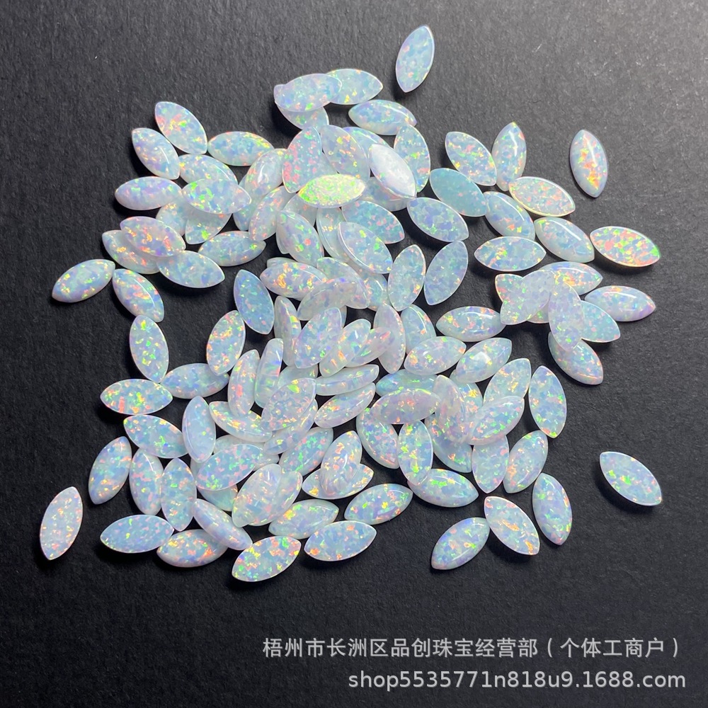 Manufacturer Wholesale Marquise-Shaped Synthetic Opal Loose Stone Ring Surface Op17 White Artificial Opal Australian Opal Flats Bottom Plain Surface