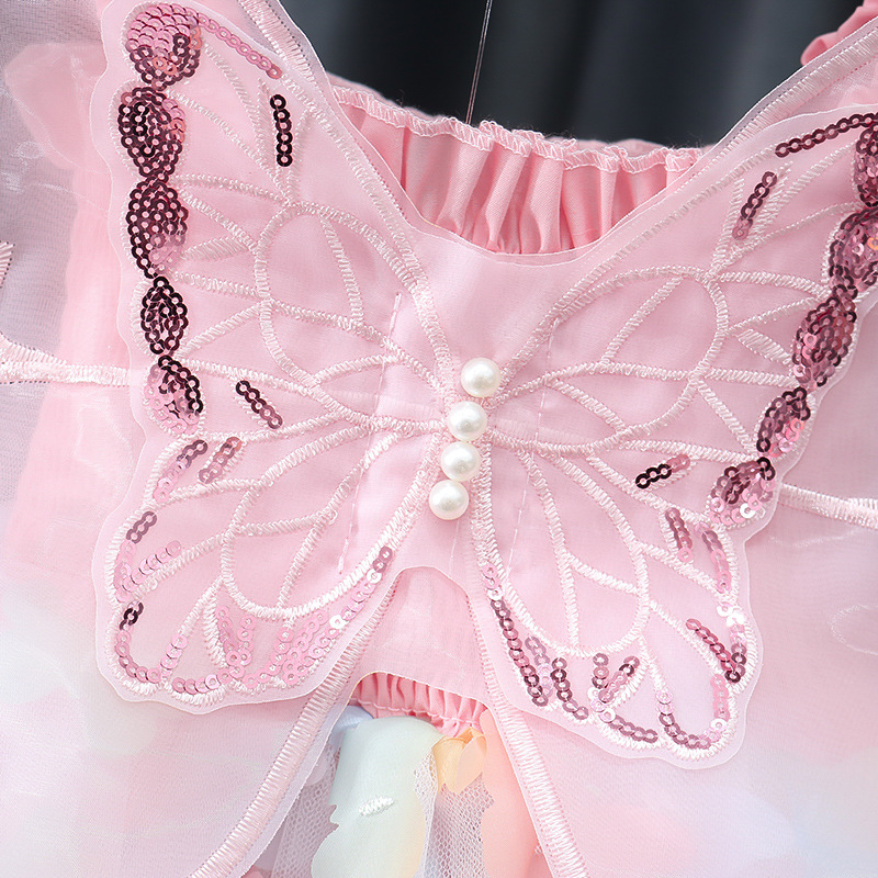 Foreign Trade Cross-border Small and Medium-sized Children's Three-dimensional Butterfly Wings Sling Girls' dress Summer Cool Sleeveless Princess Dress