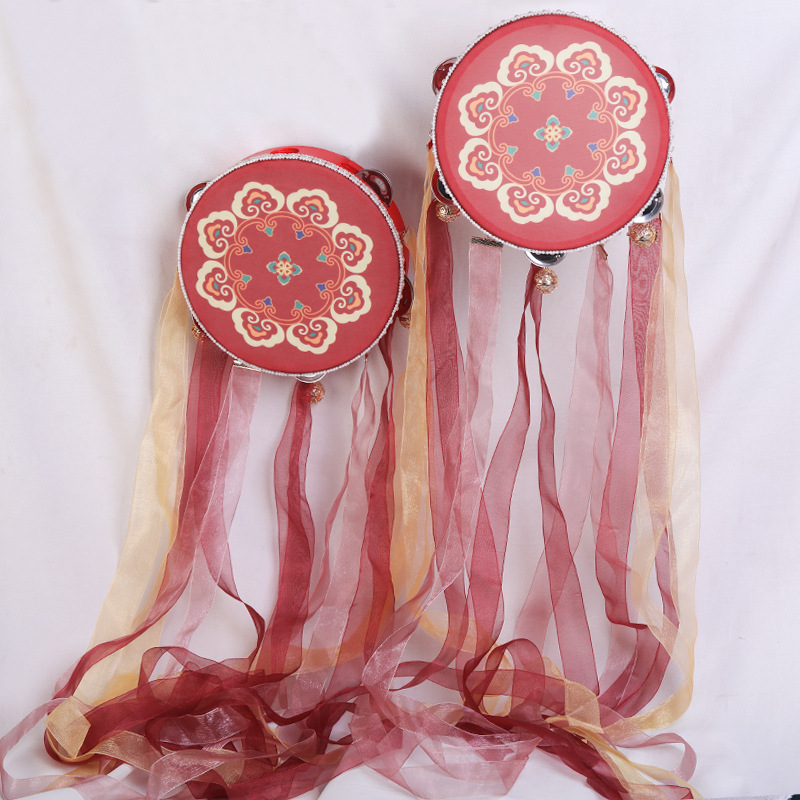 Бубен для танцев Дуньхуан, верхний бубен, танцевальные аксессуары, лента, колокольчик, классический танцевальный бубен, фото в ханфу