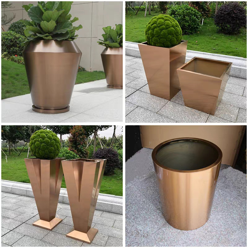 Scandinavian Creative V-Shaped Floor-Standing Large Flower Pot Outdoor Stainless Steel Flower Pot Ornaments Shopping Mall Garden Landscape Decorations
