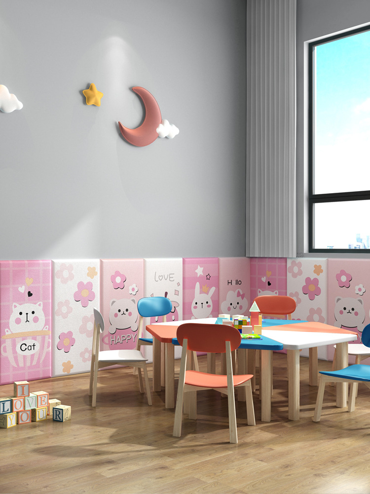 Cartoon Self-Adhesive Wallpaper Anti-Collision Tatami Wall Surround Soft Bag Kindergarten Kidsren's Bed Wall Decoration 3D Stereo Wall Sticker