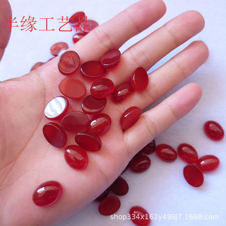 [Red agate ring] Natural Red chalcedony round flat bottom gem jewelry DIY handicraft accessories bare stone