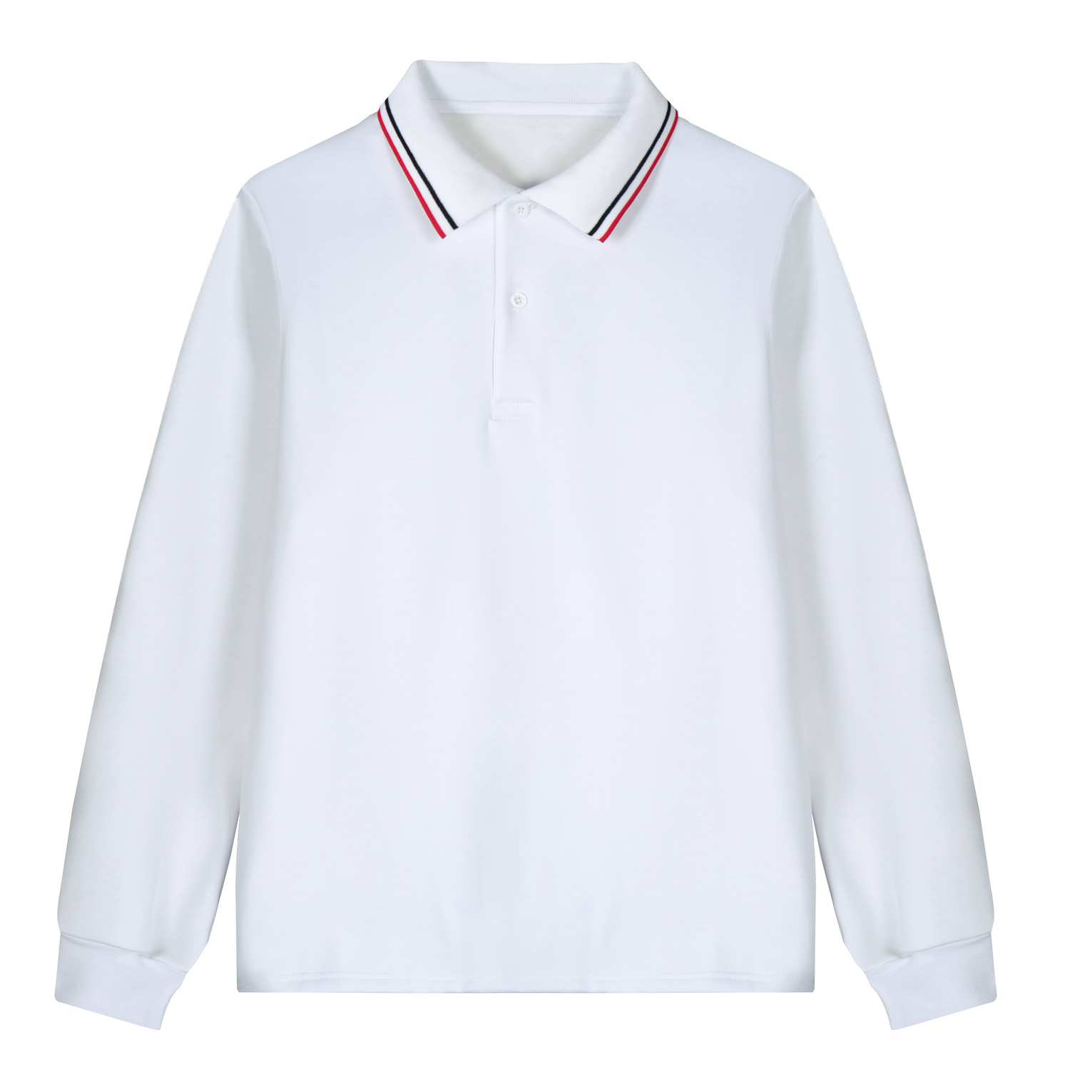 Children's Polo Shirt Autumn and Winter fleece-lined Thickened Men's and Women's Pure White T-Shirt Lapel Student Cotton School Uniform Striped Long Sleeve