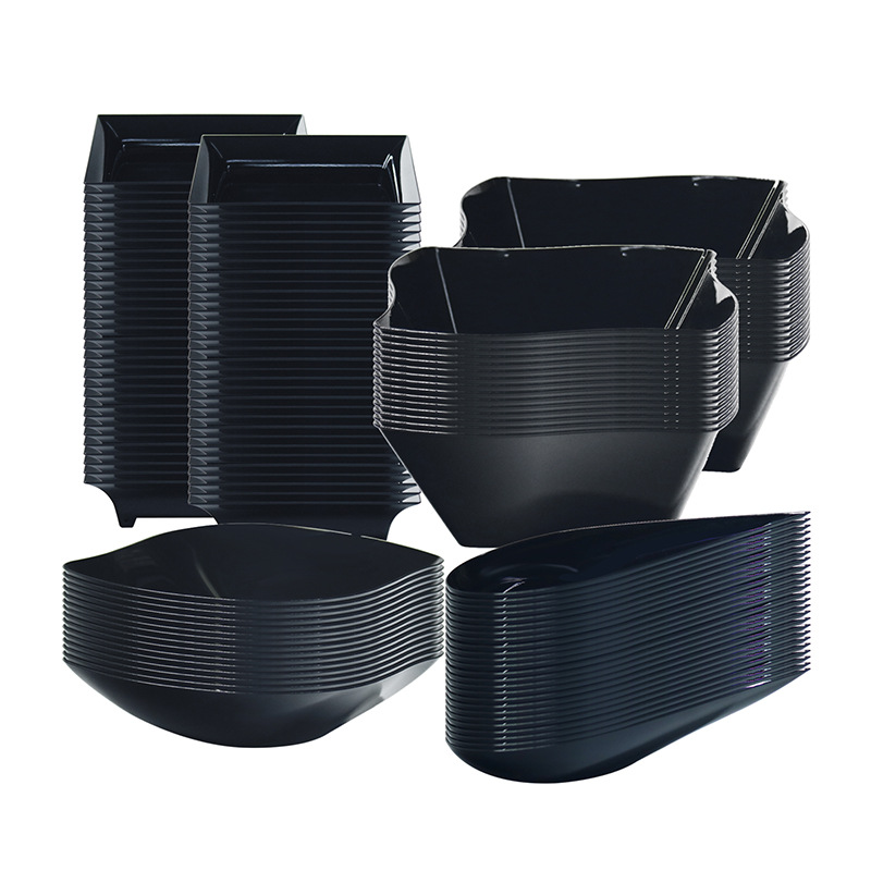 Cross-border Disposable Black Mousse Cup PS Mini Multi-style Appetizer Plate Dessert Dishes Tableware Combination suit