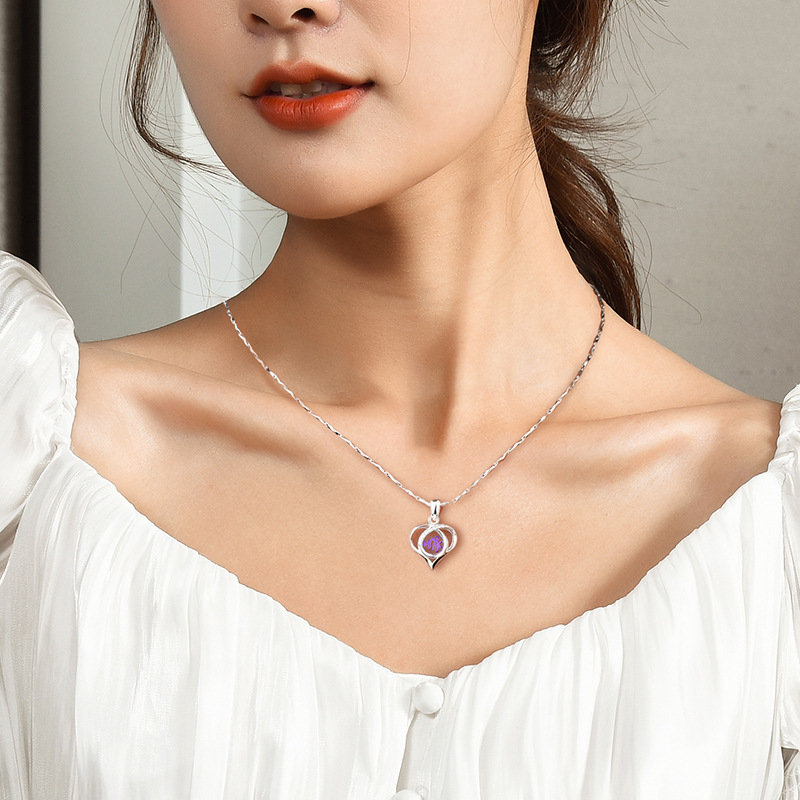 Customized Titanium Steel Necklace Women's Love Heart Beating Word Pendant Love Memory Clavicle Chain Accessories Necessary Trendy for Girlfriend