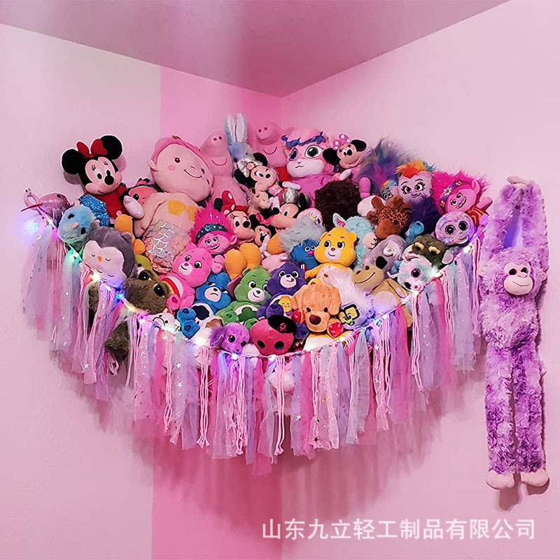 Cross-Border Hot Selling Ribbon Triangle Toy Net Bag Toy Storage Hammock Bedroom Corner Toy Doll Storage Net