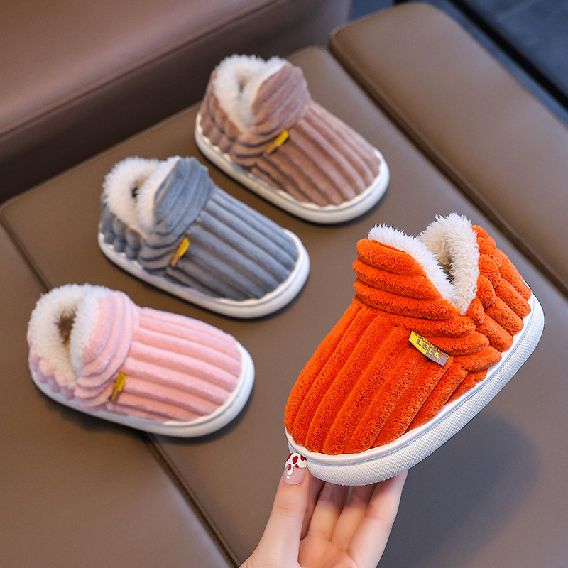 Children's Cotton Slippers Winter Boy Baby Bag Heel 1-3 Years Old 2 Warm Indoor Home Kidsren Female Cotton Shoes Furry Shoes