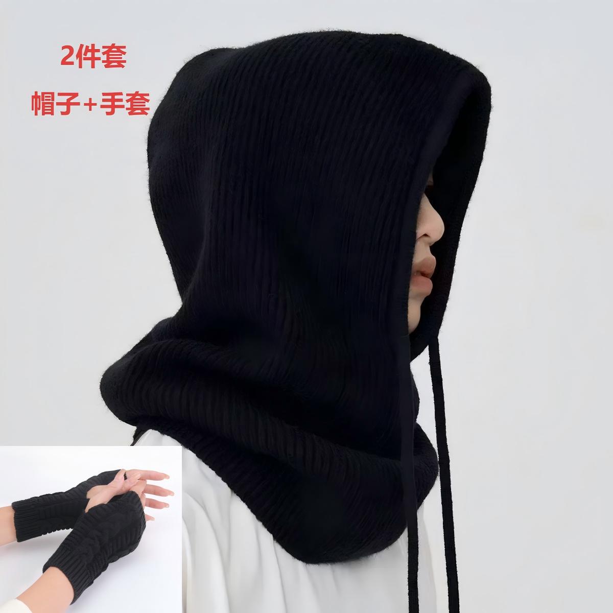 Комплект из 2-х предметов: балаклава и перчатки для девочек, однотонная, милая вязаная шапка с воротником, защита в одном флаконе