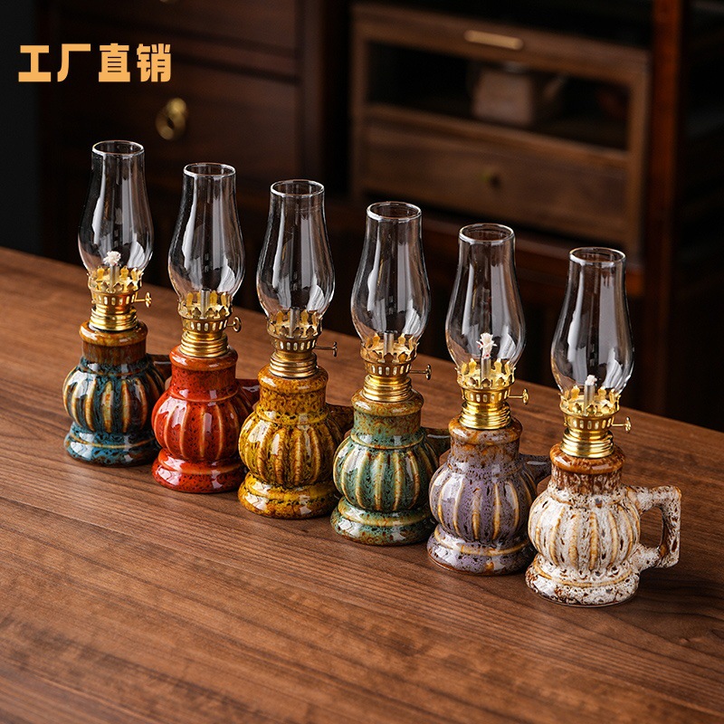 Кросс-бордерная керамическая антикварная лампа для масла, вечная лампа, украшения для чайной комнаты, атмосферная лампа для дома и кемпинга