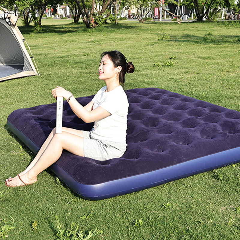 Outdoor PVC Air Cushion Bed Lazy Folding Inflatable Bed Thickened Flocking Mattress Portable Home Camping Inflatable Mattress