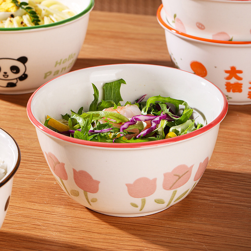 Internet Celebrity Creative Underglaze Color Cute Cartoon Ceramic Tableware Sweetheart Bowl Household Rice Bowl Soup Bowl Student Eating Bowl