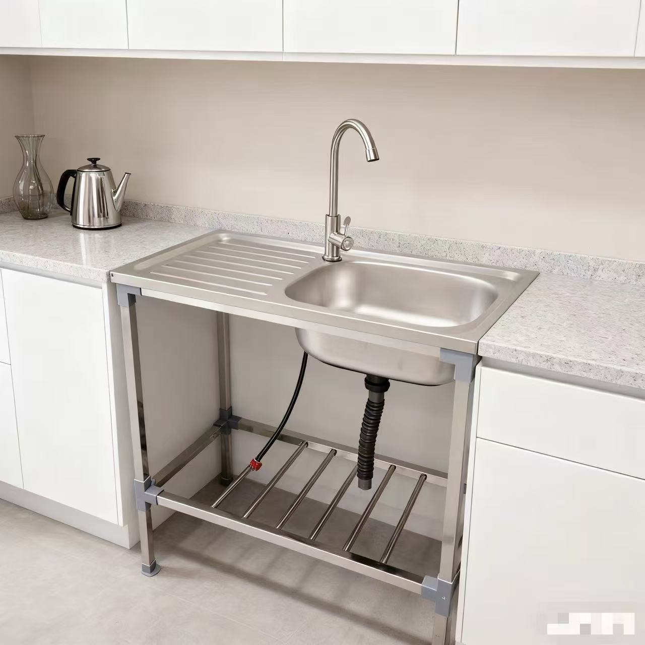 Manufacturer's Cross-Border Kitchen Stainless Steel Sink with Platform Operating Table Sink Single Sink with Bracket Wash Basin Belt