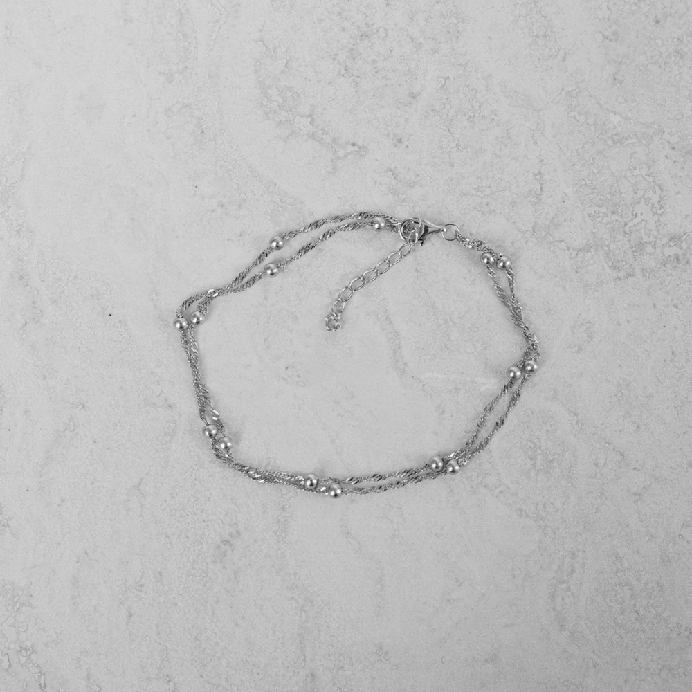 European and American cross-border jewelry fashion copper bead chain versatile metal anklet women's simple personality double-layer twist chain anklet