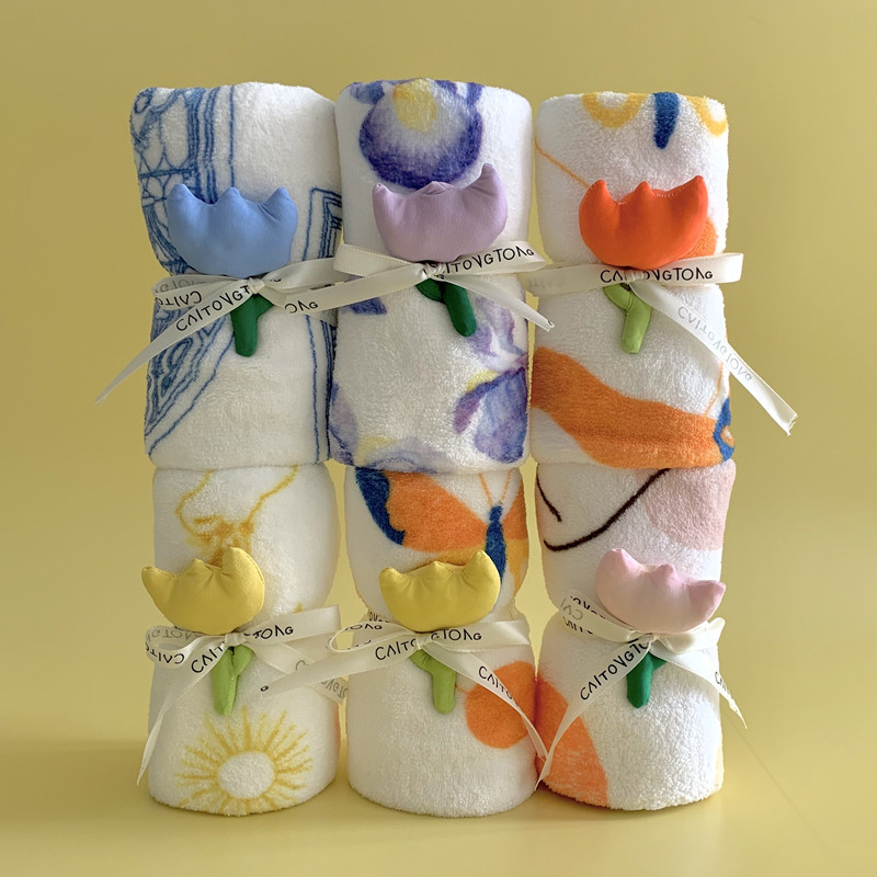 Цифровая печать, серия тюльпанов, подарочное полотенце из кораллового флиса, свадебный магазин, фестиваль