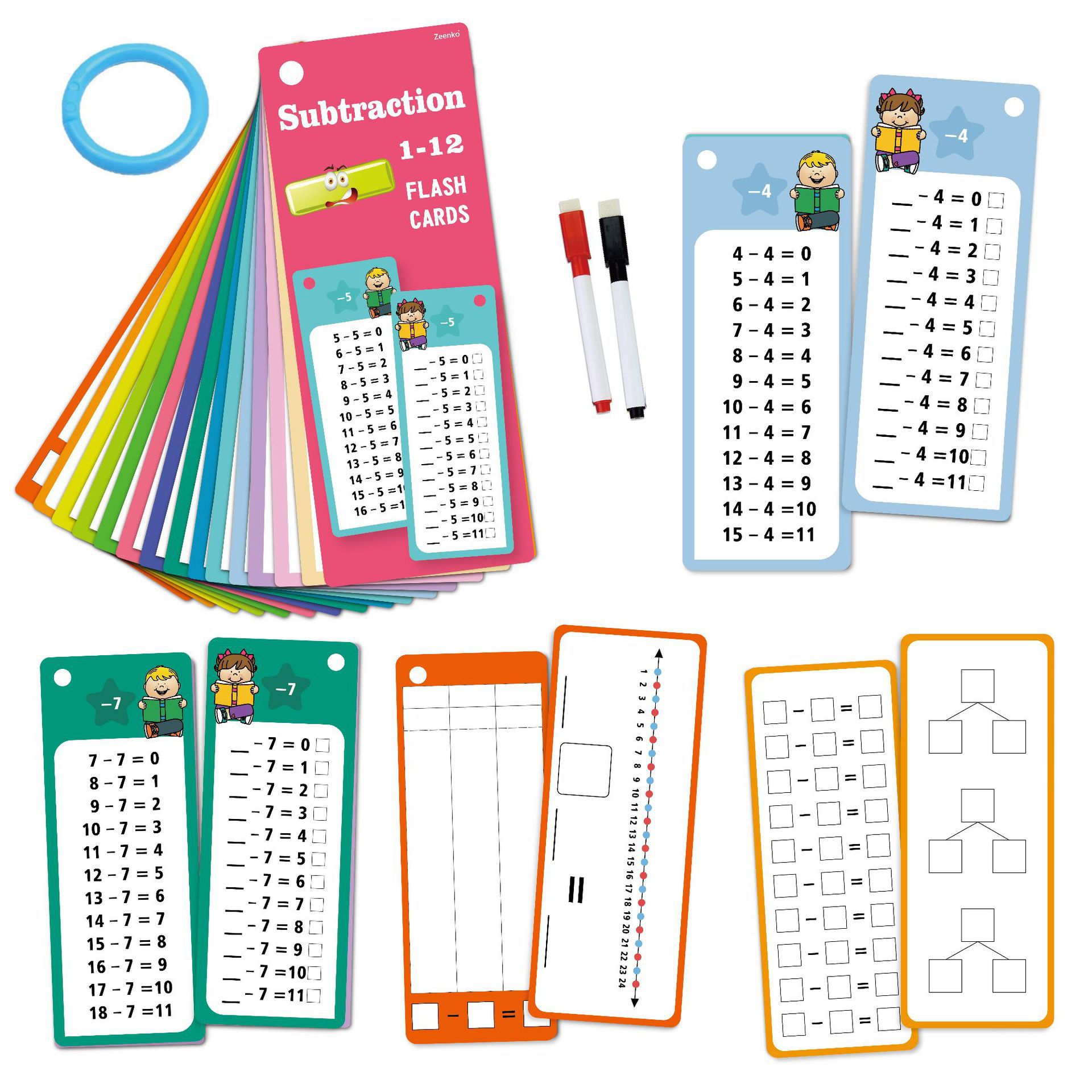 15 Math Addition, Subtraction, Multiplication and Division Erasable and Reusable Learning Kidsren's School Training Early Education Cross-Border Flash Cards