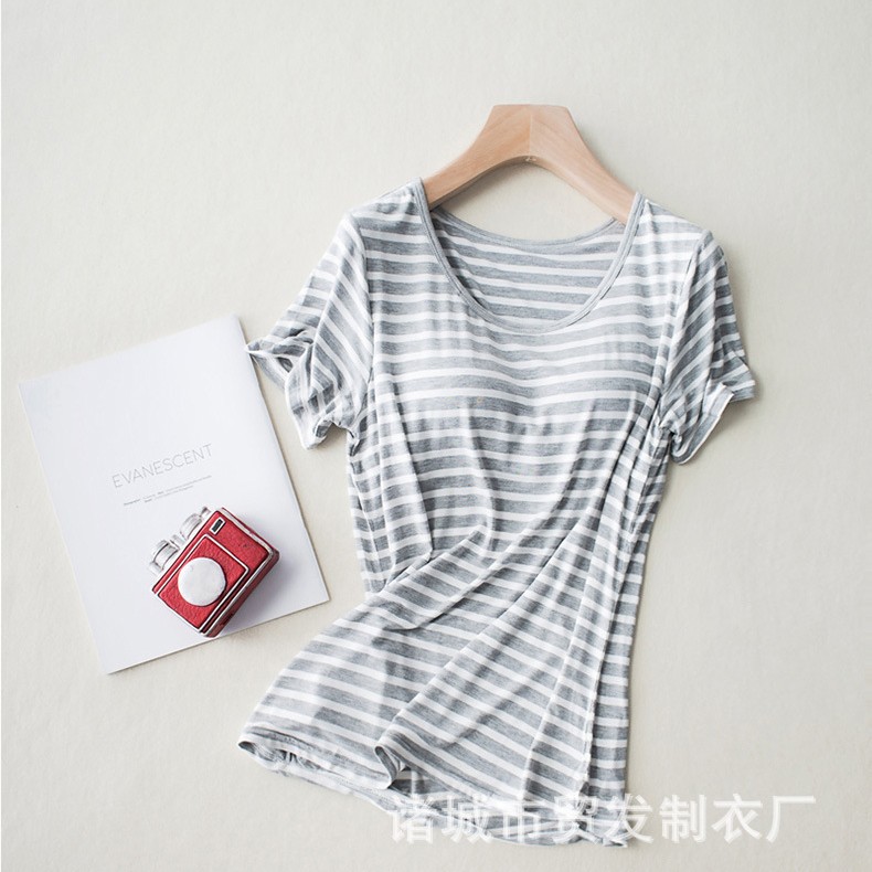 A generation of modal striped with chest pad short sleeve half sleeve bra one-piece home clothes jacket can be worn outside