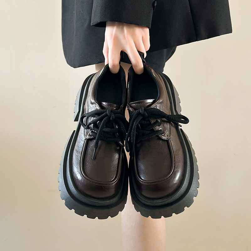 In-Stock Thick-Soled Women's Leather Shoes 2025 Spring New Style for Outdoor Wear with Skirts Mary Jane Loafers Women's Flats