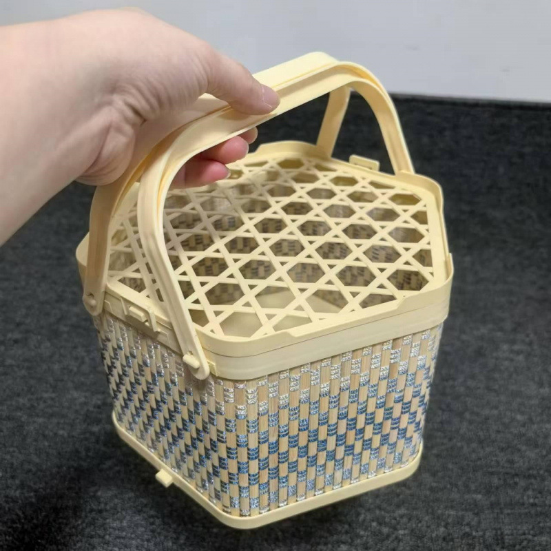 Portable Hexagonal Imitation Bamboo Basket Plastic Covered Bayberry Fruit Local Specialty Gift Box Packaging Wholesale Strawberry Eggs