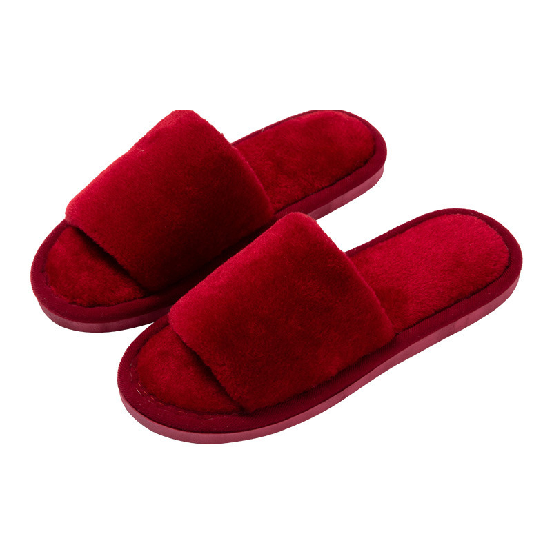 Amazon Cross-Border Autumn and Winter Home Warm One-Line Open Fur Slippers Korean Style Women's Indoor Home Slippers