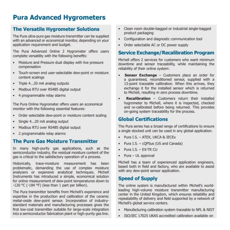 Michell Pur-2W-M12-Aa Ultra-Pure Moisture Meter British Michell Instruments