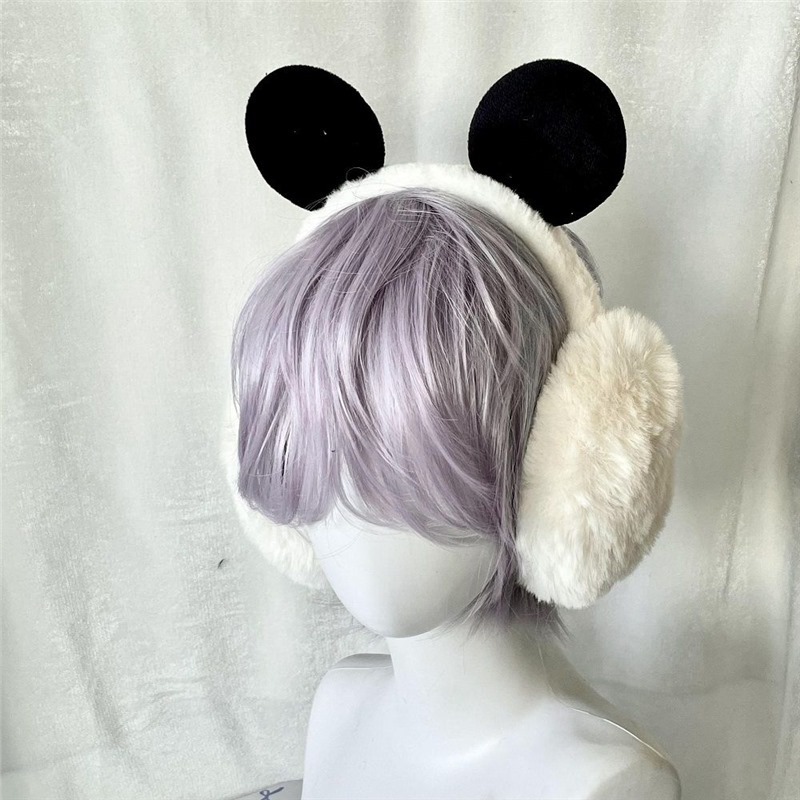Cute Panda Ears Plush Earmuffs for Women Winter Warm and Cold-Proof Earmuffs Foldableable Lolita Ear Warmers