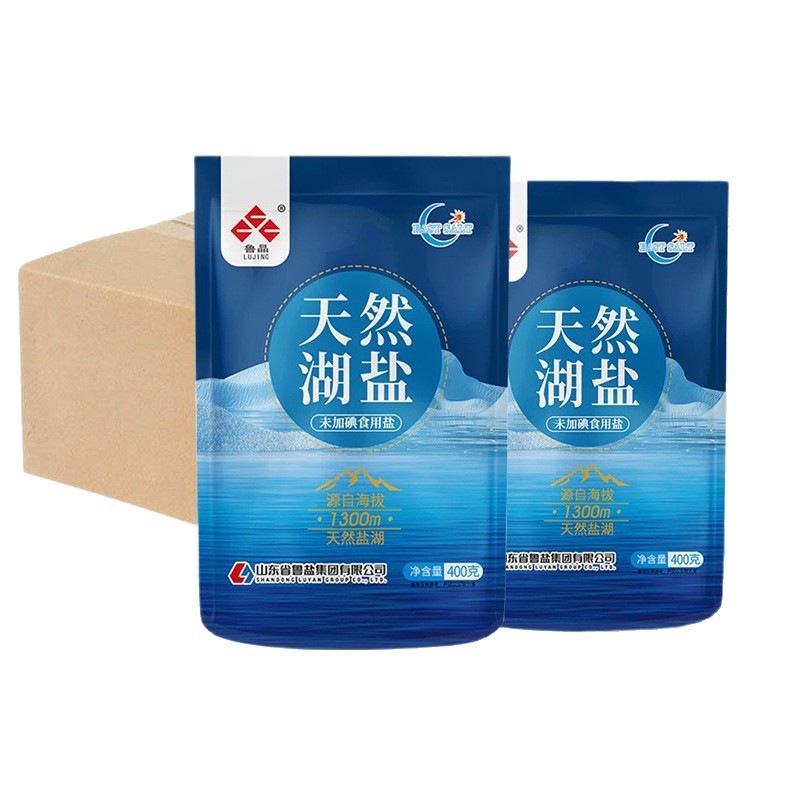 State-Owned Enterprise Produces Lu Jing Natural Lake Salt Whole Box 400g*50 Bags Non-Iodized Edible Salt Salt Condiment Wholesale