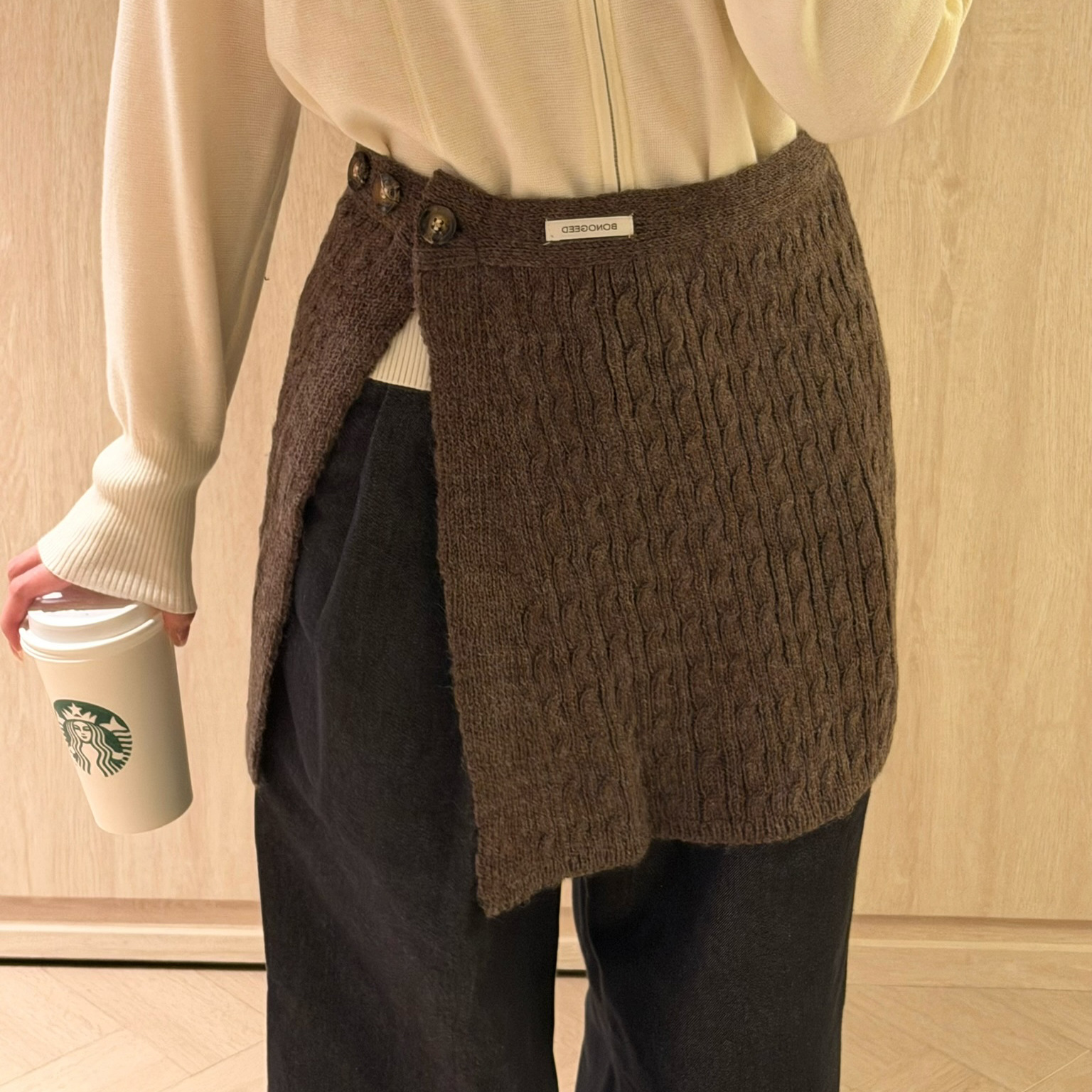 Весна и осень, однотонная вязаная юбка, корейский стиль, вязаная юбка с завязками на талии, нишевый многослойный высококачественный юбочный занавес