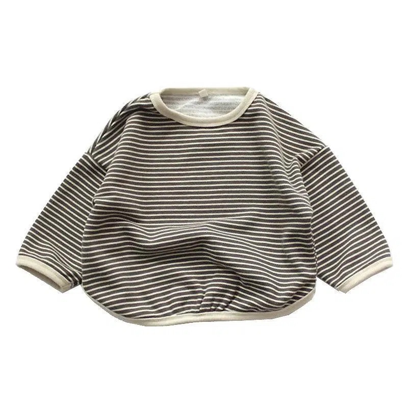 2023 Spring and Autumn New South Korea Fresh Artistic Loose Striped Top Children's T-shirt All-match Basic Base Shirt