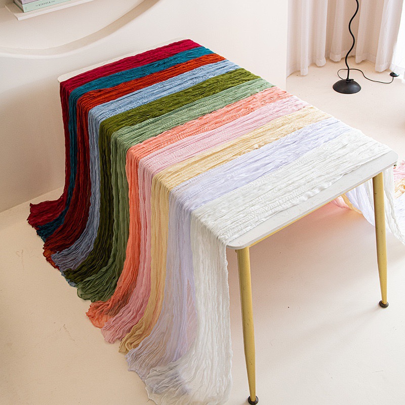 Bali yarn wrinkled cloth table runner European twist tablecloth wedding party decoration wrinkled Bohemian style table runner wholesale