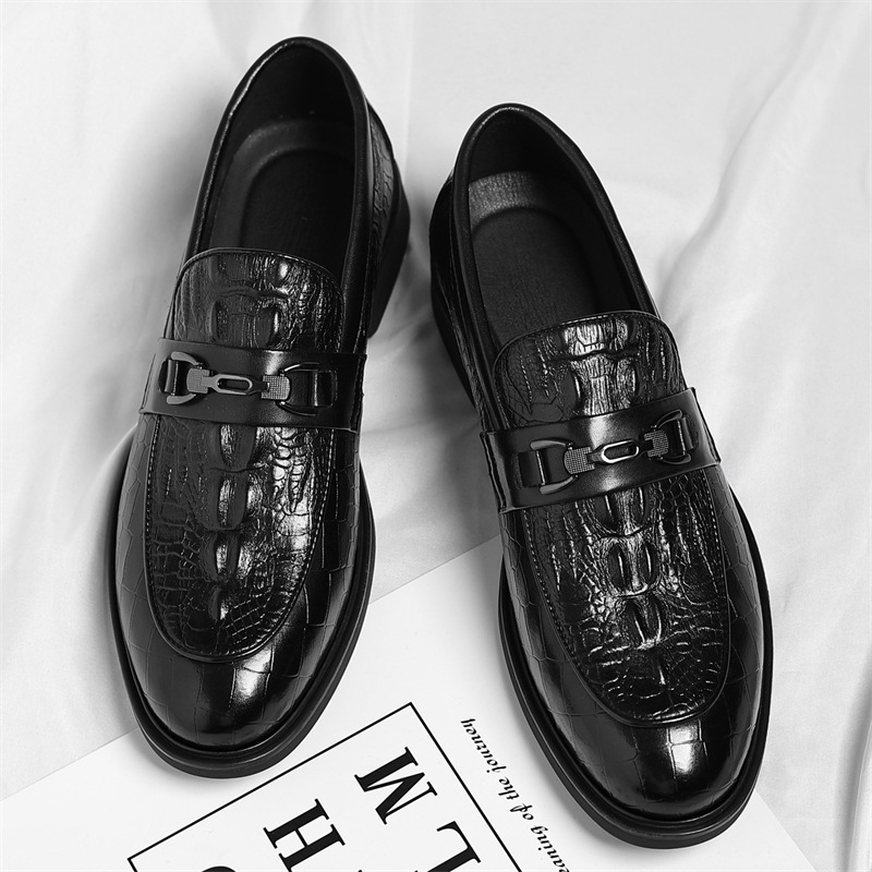 Men's Crocodile Pattern Embossed Pointed Toe Business Formal Slip-On Leather Shoes Pointed Toe Wedding Groom's Shoes Dropshipping