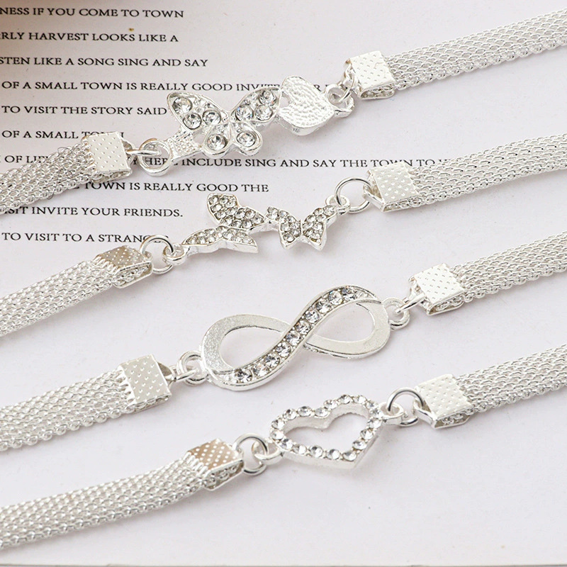 Europe and the United States cross-border hot sale unlimited symbol diamond 8 word bracelet creative retro alloy bracelet butterfly anklet jewelry