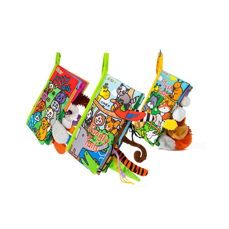 Jollybaby baby cloth book Animal tail book early education cloth book hiding cat baby toys 0-3 years old can't be torn