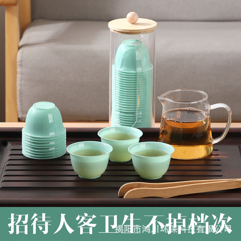 Disposable Tea Cup Imitation Jade Small Tea Cup Thickened Travel Tea Set High-grade Cup Emerald Green Jade Cup Food Grade Water Cup