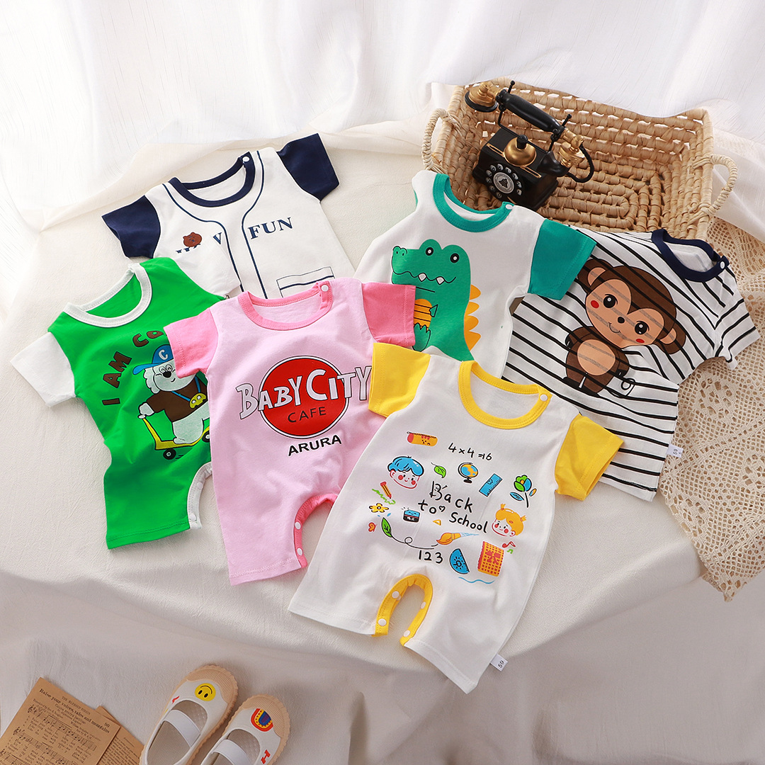 New summer clothing newborn baby cotton short-sleeved thin Open-end romper baby one-piece romper