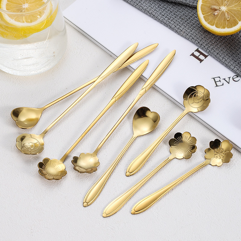 Stainless Steel Cherry Blossom Spoon Long Handle Mug Mixing Spoon High Color Value Coffee Spoon Bird's Nest Spoon Hand Gift Spoon