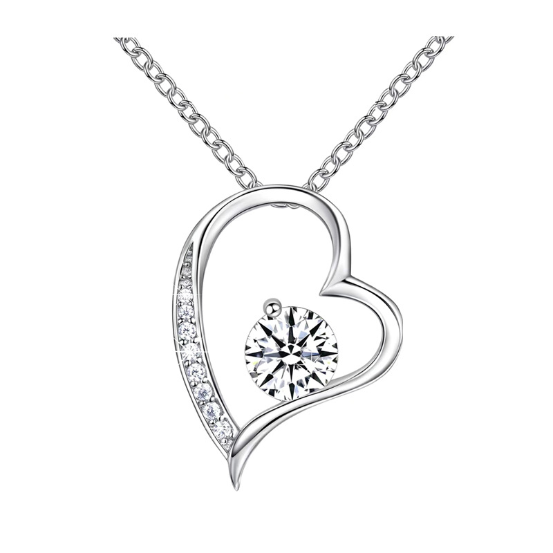 Stainless Steel Diamond Love Necklace Cross-border European and American Fashion All-match Titanium Steel Clavicle Chain Zircon Full Diamond Heart-shaped Pendant