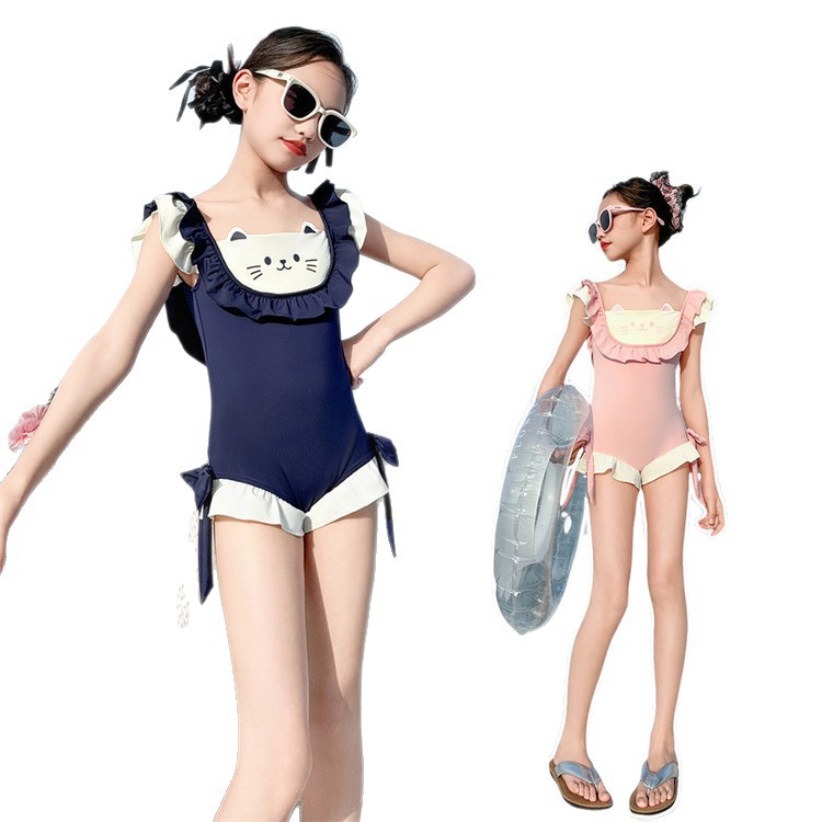 Girls' Summer Korean-Style Cute Strap Short One-Piece Swimsuit for Older Children Trendy Children's Summer Swimwear