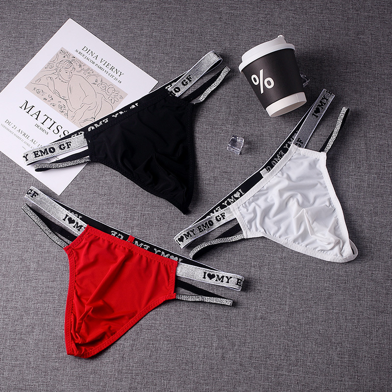 Men's thong sexy hot low waist hip double thong men's U convex sexy underwear transparent hip G33