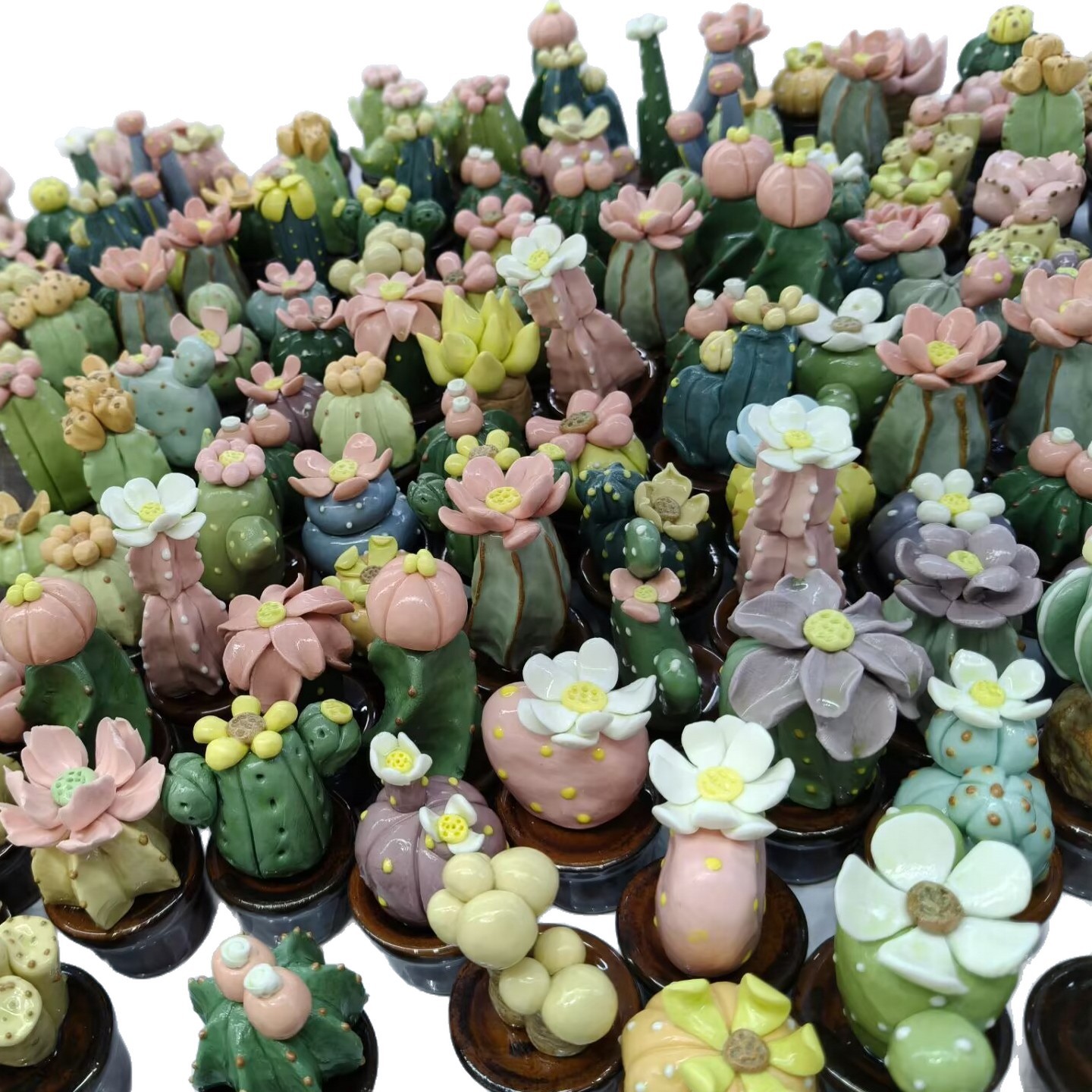 Ceramic Jewelry Small Ornaments Handmade Creative Cactus Succulent Cute Desktop Mini Potted Plant Decoration Gift