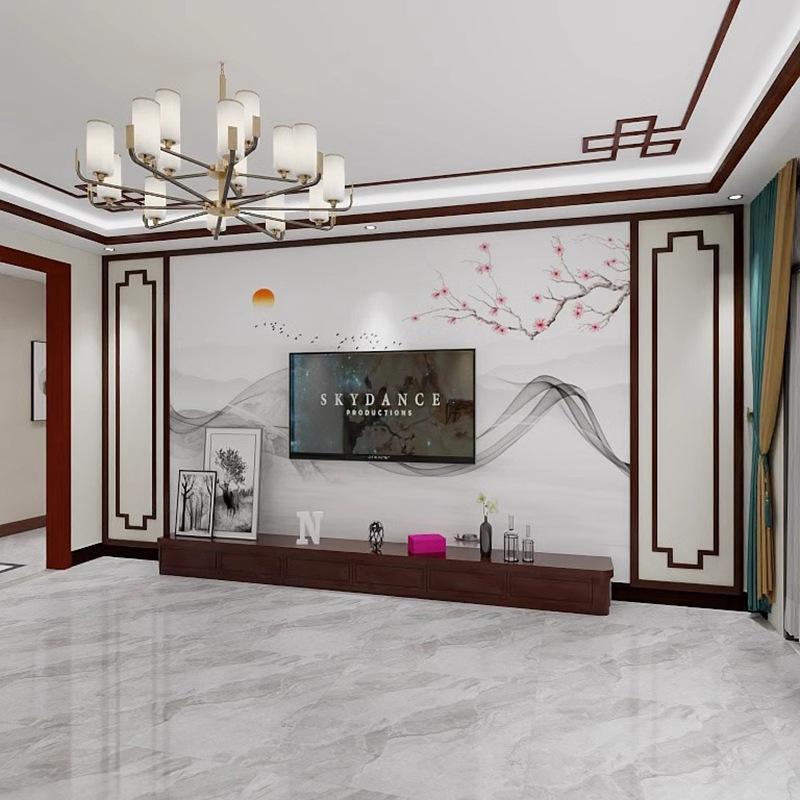 New Chinese style solid wood line decoration living room frame line ceiling decoration 7 type wood line flat line baking varnish