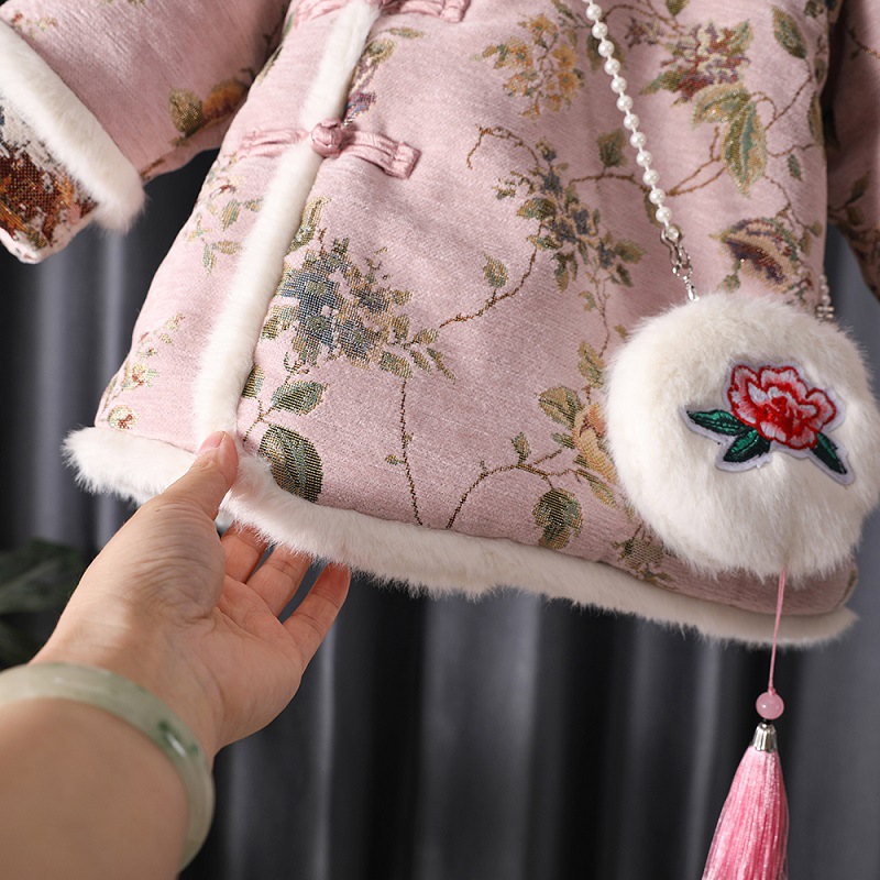 Hanfu New Year Outfit Chinese Style Tang Suit Toddler Winter One-Year-Old Cheongsam Dress New Year Baby Girl Winter Clothing Ethnic Style