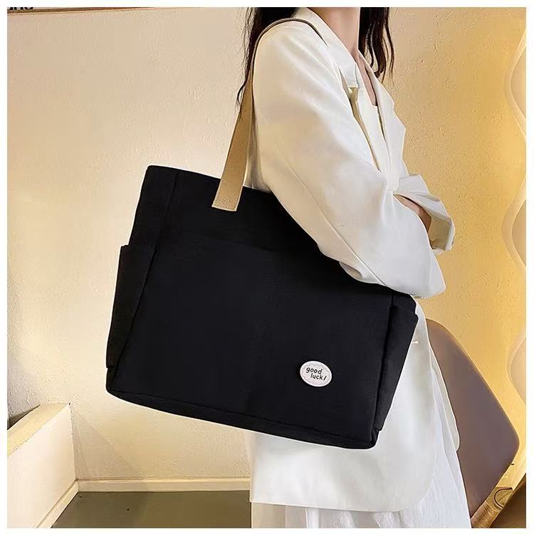 2023 Large-Capacity Canvas Bag for Female College Students, Hand-Held Book Bag, Tote Bag, Dog-Tooth Pattern Tote Bag